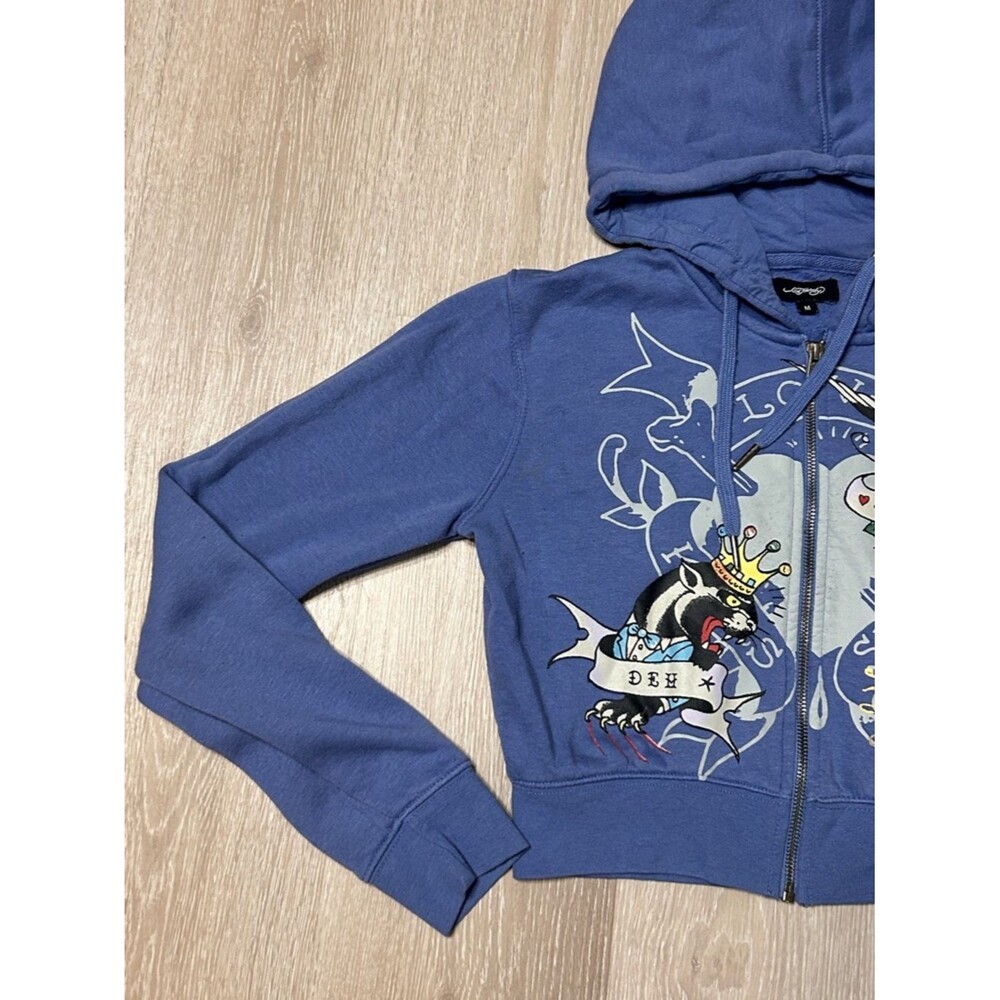 Ed Hardy Free Bird Cropped Zip Up Graphic Front and Back Hoodie sz Medium - Picture 3 of 8